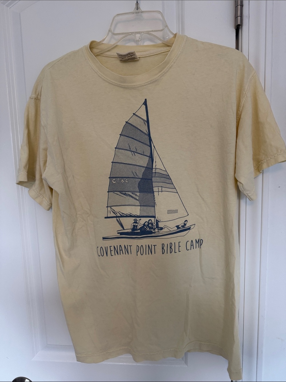 Comfort Colors Cream Short-Sleeve Tee with Navy Sailboat Graphic